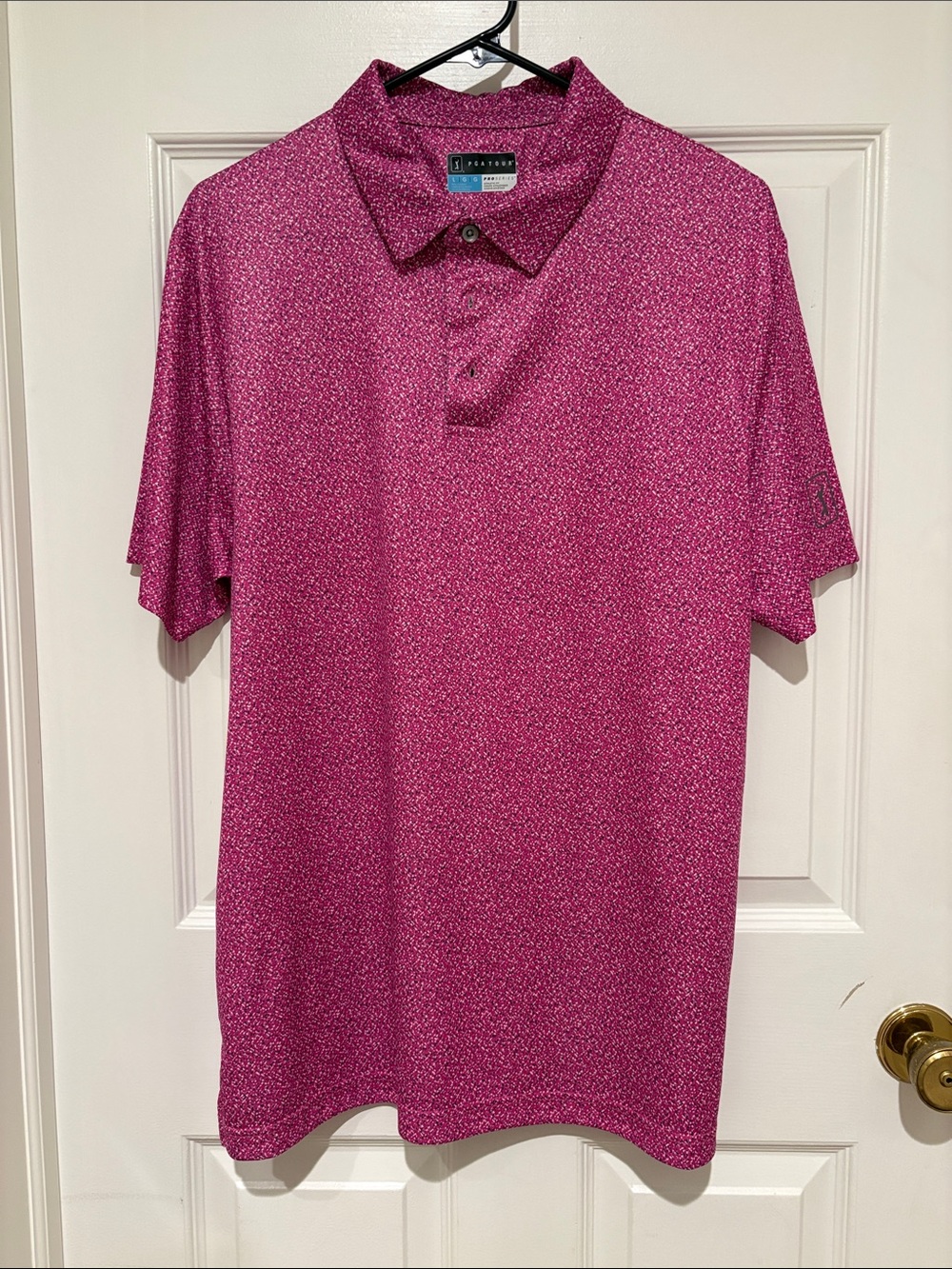 PGA Tour Men's Short Sleeve Golf Shirt in Magenta Speckle